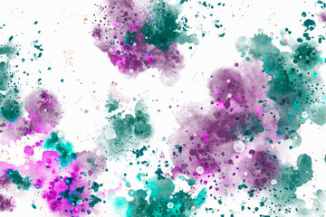 Fototapeta na wymiar Purple, green, and turquoise watercolor stains on a white background. Abstract watercolor texture. Illustration.