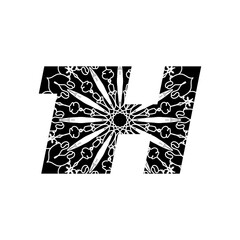 Number and Letter with Mandala. decorative ornament in ethnic oriental style. coloring book page