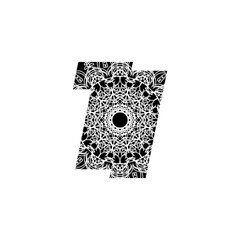 Number and Letter with Mandala. decorative ornament in ethnic oriental style. coloring book page