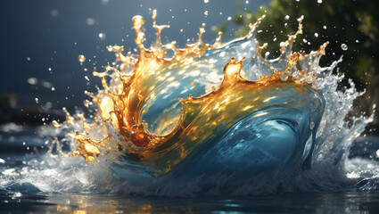 Splashing fresh watter mixed brown color liquid. Design element for advertising. Generated AI