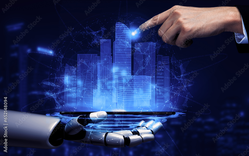 Poster 3d rendering artificial intelligence ai research of robot and cyborg development for future of peopl
