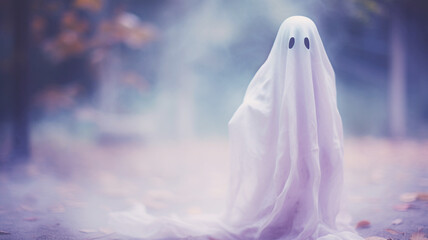 Fototapeta na wymiar Halloween ghosts in a misty day