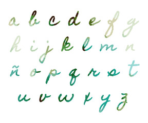 Blue Green Watercolor Alphabet Vector Elements. Typography Font Colored Text Collection