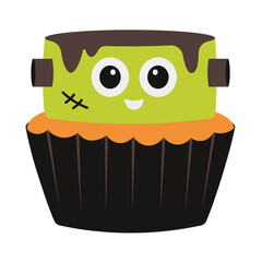 Halloween Frankenstein Cupcakes Dessert Illustration