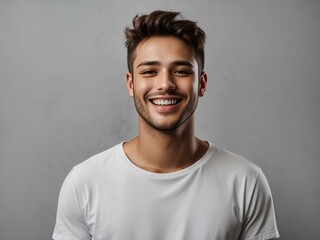 Obraz premium portrait of a man wear white t shirt mockup in studio