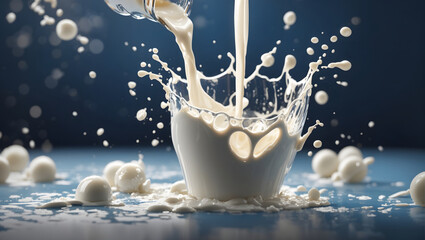 Milk pouring and splashing. Design element for advertising. Generated AI