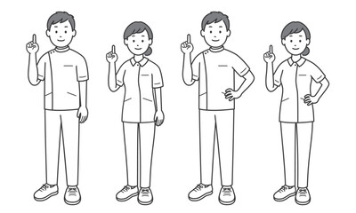 指差しをする看護師男女 片手