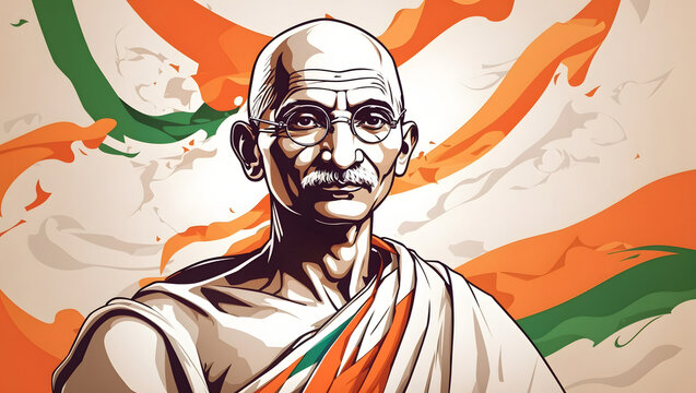 Mahatma Gandhi vector illustration. Gandhi Jayanthi. Image is generated with the use of an Artificial intelligence