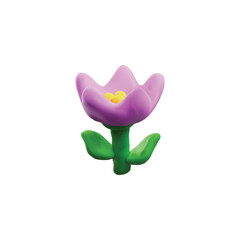 Realistic plasticine lilac flower with leaves, 3D clay texture blossom flower, modeling creation, vector dough sculpting