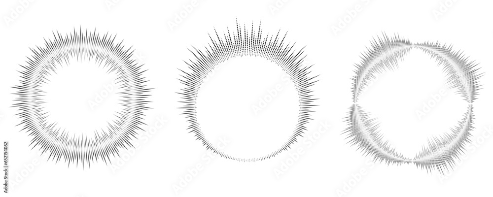 Poster circle sound wave. audio music equalizer. round circular icons set. spectrum radial pattern and freq