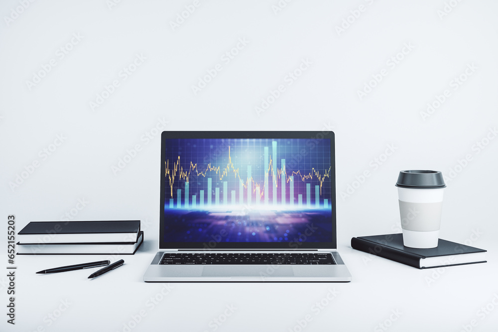 Poster modern computer display with abstract financial graph, financial and trading concept. 3d rendering