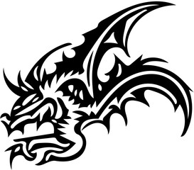 Black and white vector logo illustration of a dragon, tattoo design
