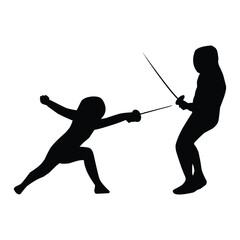 silhouette of the movement of a fencing player
