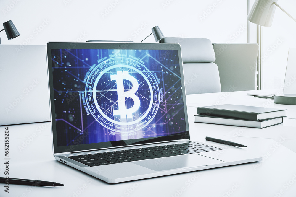 Aufkleber Creative Bitcoin concept on modern computer monitor. 3D Rendering