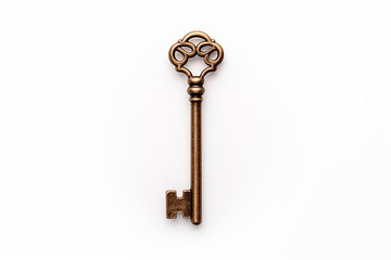 An old key on a white background