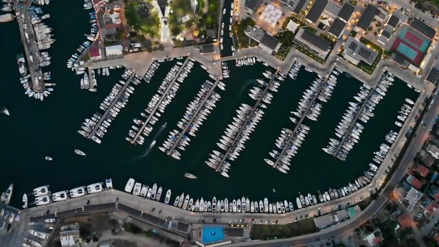 Drone view of boats in Seferihisar Teos Marina