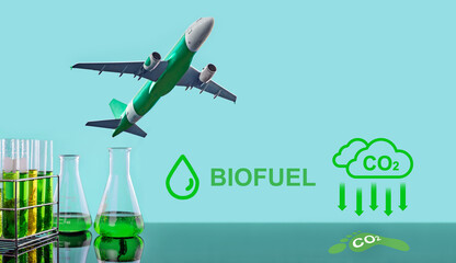 Algae fuel biofuel industry lab researching for bio-aviation fuel (BAF) to be a sustainable...