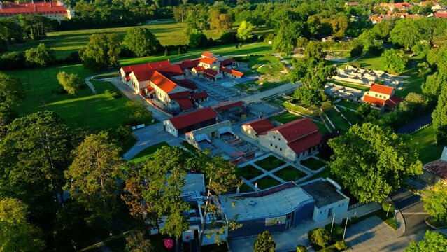 Aerial View Of Carnuntum Archaeological Park With Preserved Buildings In Austria.