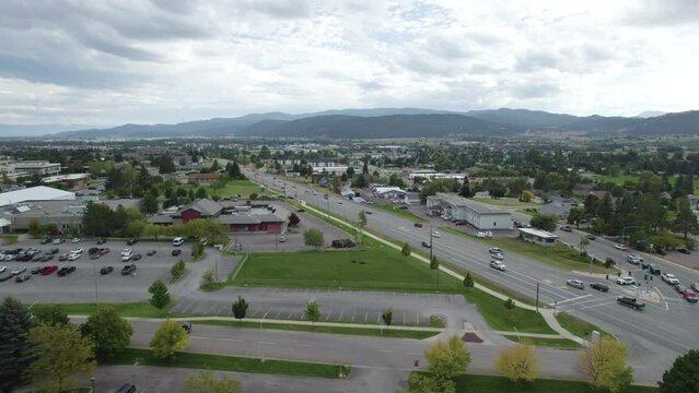 City Streets in Summer in Kalispell, Montana - Aerial