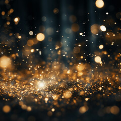 abstract shiny golden bokeh on dark background. Made with generative ai
