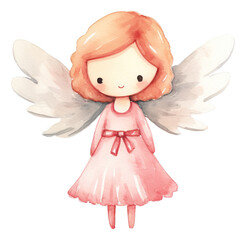 Watercolor illustration of cute angel figurine isolated.