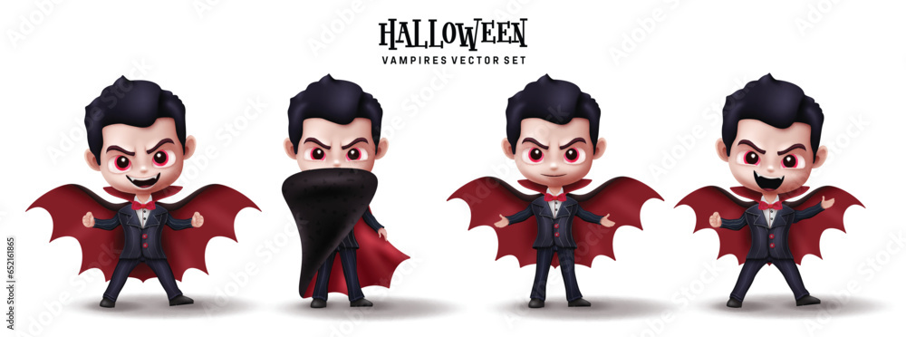 Aufkleber halloween dracula characters vector set design. halloween vampire character collection in standing p