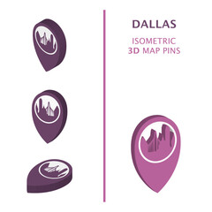 US Dallas 3D vector logo set. USA, United States of America Texas state. Isometric map pin, geolocation pointer, modern skyline icon, concept, isolated graphic