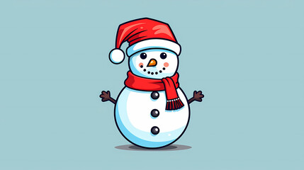 Hand drawn cartoon illustration of cute snowman in winter
