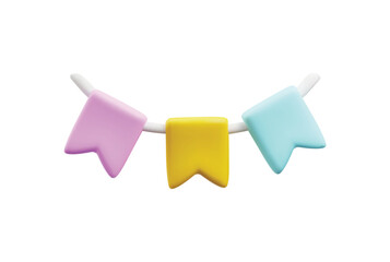 Bunting birthday garland or pennant flags, render vector illustration isolated.