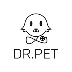 line art pet with stethoscope , pet care logo template