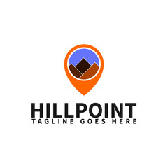hill point logo template with mountains and pin icon