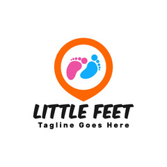 cute two little feet in a circular location pin a logo for kids product selling shops or company