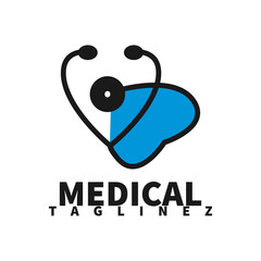 vector medical logo template with heart and stethoscope symbols