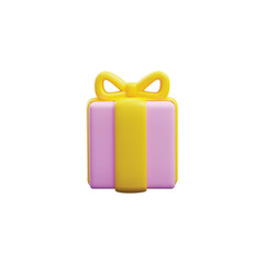 Birthday gift box with bow and ribbons, 3D render vector illustration isolated.