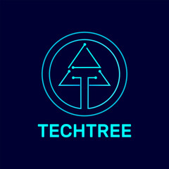 a tree made of technology signs within a circle, technology logo template