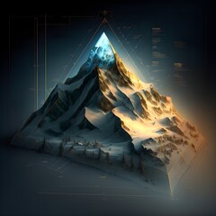 technical drawing of how to build a mountain with a superb summit amplified with light at the top  - obrazy, fototapety, plakaty