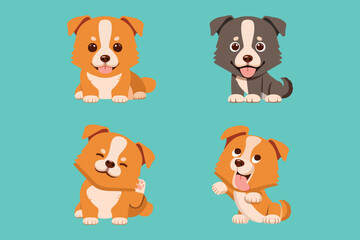 cute puppy set Collection of dogs with different emotions, funny, happy, itchy, tongue sticking out, illustration, vector