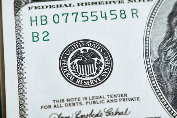 Closeup Macro Shot of Federal Reserve Symbol on a Dollar Bill