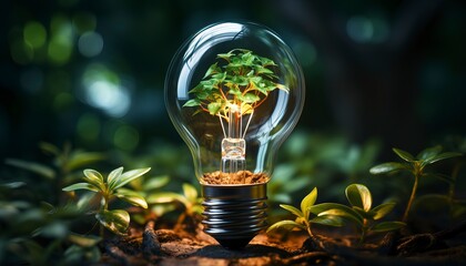 light bulb with green leaf