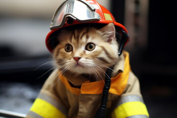 cute cat animal firefighter uniform