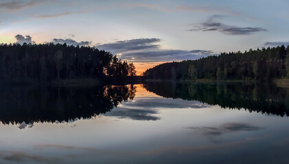 Fototapeta premium Calm lake scape at summer night.