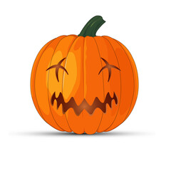 Pumpkin on white background. The Happy Halloween holiday. Orange pumpkin with scary smile. Vector illustration for design, postcards, banner.