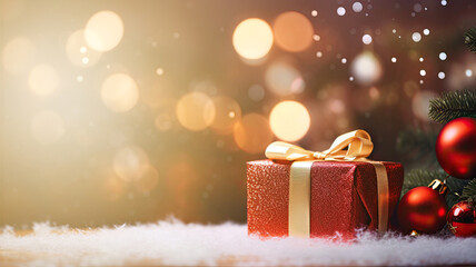 Christmas background with christmas baubles, gifts decoration - Xmas theme