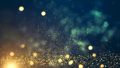 Christmas Golden light shine particles bokeh on navy green background, abstract background with...