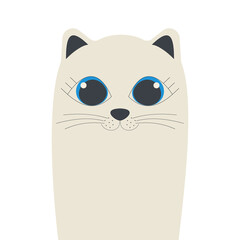 Cartoon cute cat with big eyes isolated on white background. 