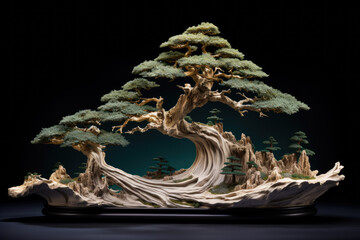 the sculptural elegance of a bonsai tree, ai generated.