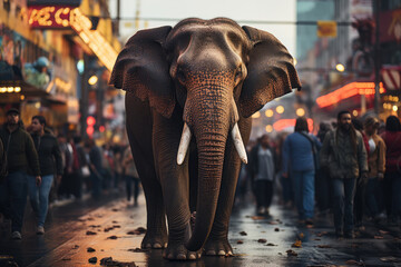 Fototapeta na wymiar a massive asian elephant roaming in the city, ai generated.