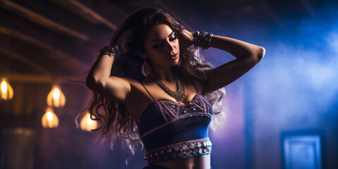 A belly dancer performing in Middle Eastern night - obrazy, fototapety, plakaty