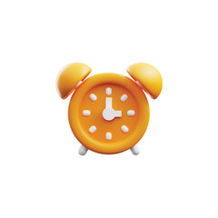3d orange alarm clock, render watch, sleeping or deadline timer, vector clock icon, realistic plastic cartoon style