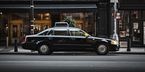 A black taxi cab waiting for its next customer